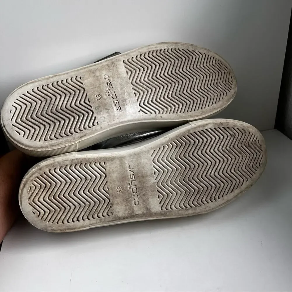 J Slides Silver slip onSneakers hook loop closure size 8.5